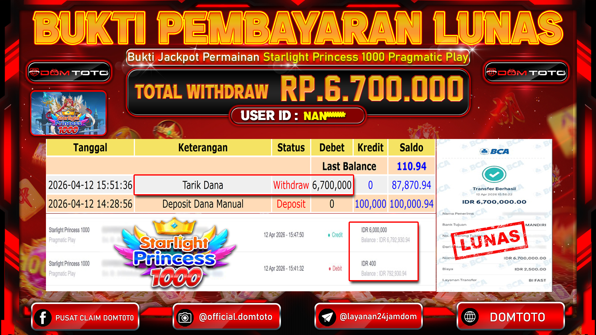 JACKPOT SLOT Starlight Princess 1000 Pragmatic Play 12 APRIL 2026